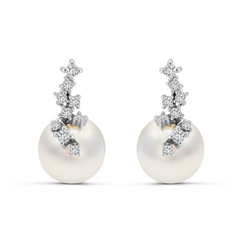 10K White Gold Pearl with Diamond 0.106cts Accent Drop Earrings E13536PL6W0