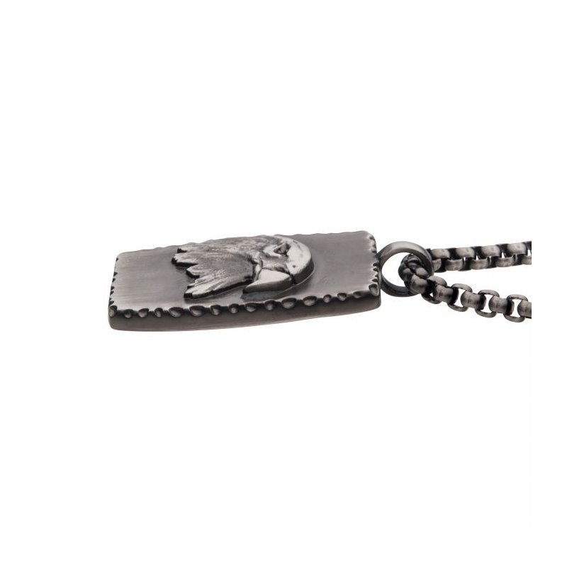INOX Jewelry Gun Metal IP Eagle Inlay Dog Tag Pendant with