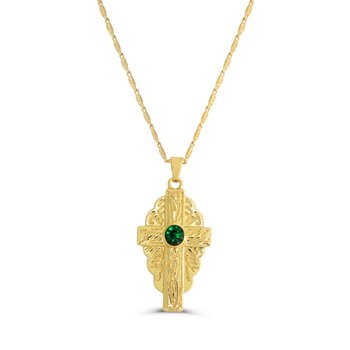 Elegant Cross Necklace with Green Stone Accent Z124-LN5758_NC