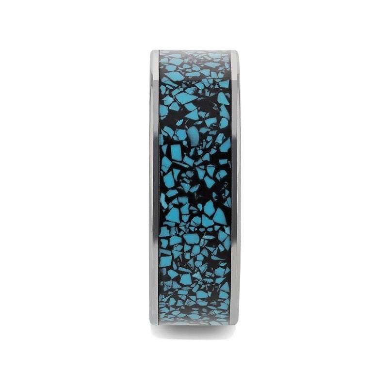 Thorsten TURKUAZ Crushed Turquoise Inlay Tungsten Men's Wedding Band With Flat Polished Edges - 8mm Thorsten TURKUAZ Crushed Turquoise Inlay Tungsten Men's Wedding Band With Flat Polished Edges - 8mm