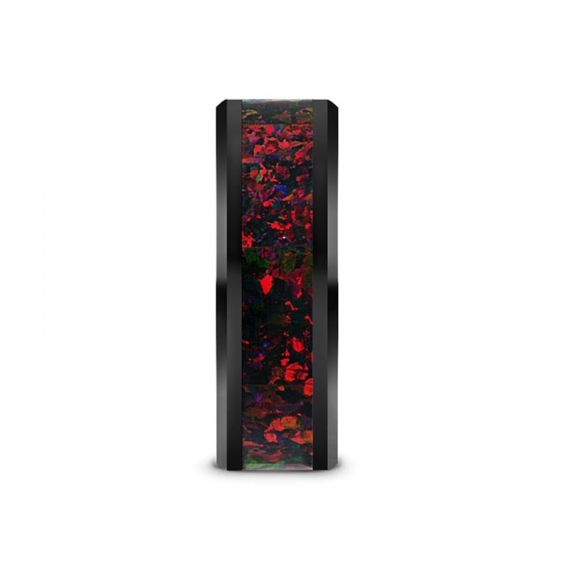 Thorsten MATRIX Black Ceramic Polished Beveled Edges Men’s Wedding Band with Black Opal Inlay