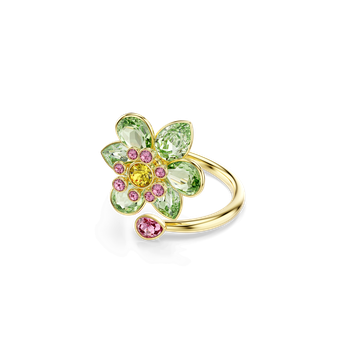 Swarovski Idyllia open ring, Mixed cuts, Flower, Green, 18K gold
