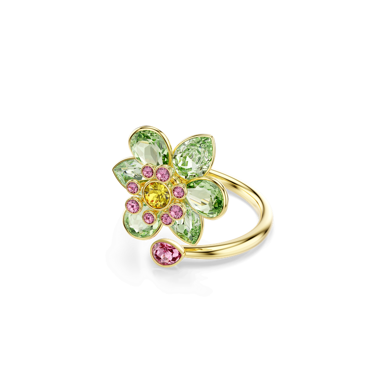 Swarovski Idyllia open ring, Mixed cuts, Flower, Green, 18K gold