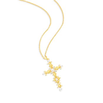 Cubic Zirconia with Pearl Accent Cross Pendant J452-JJP52818
