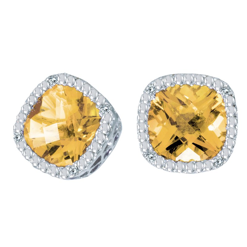 Color Merchants 14k White Gold Cushion Cut Citrine And Diamond Earrings E2674XW 11 Avenue Jewelers