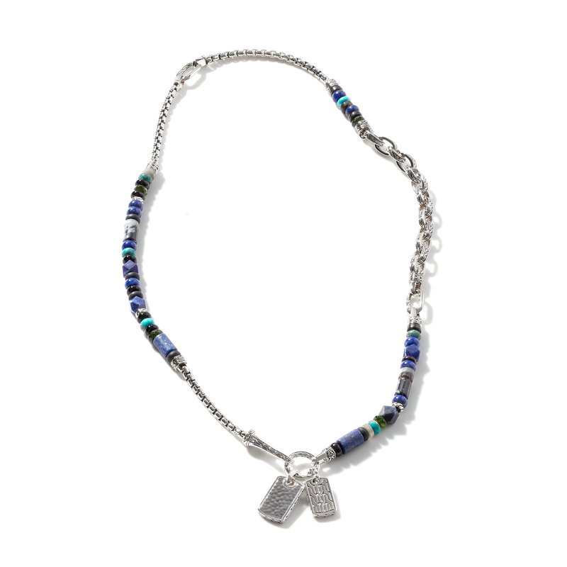 JOHN HARDY Beaded Tag Necklace, Silver, Gemstones