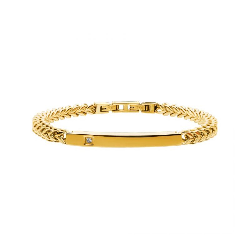 INOX Jewelry 18K Gold IP with Diamond Franco Chain Miami