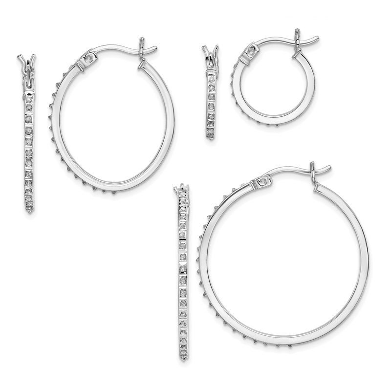 Sterling Silver Diamond Mystique Oval & Round Hoop Earrings Set Sterling Silver Diamond Mystique Oval & Round Hoop Earrings Set