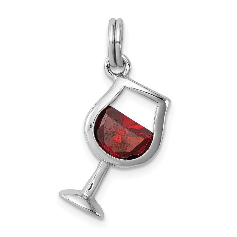 Sterling Silver Red CZ Wine Glass Charm Sterling Silver Red CZ Wine Glass Charm