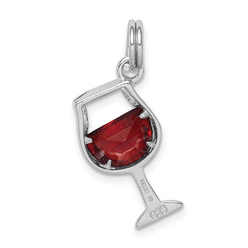 Sterling Silver Red CZ Wine Glass Charm Sterling Silver Red CZ Wine Glass Charm