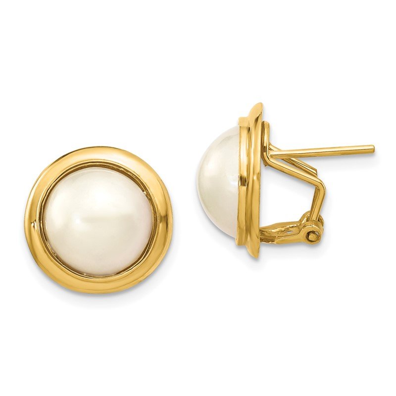 Quality Gold 14k 10 11mm White Freshwater Cultured Mabe Pearl Omega Back Earrings XMP85 Nacols Jewelry