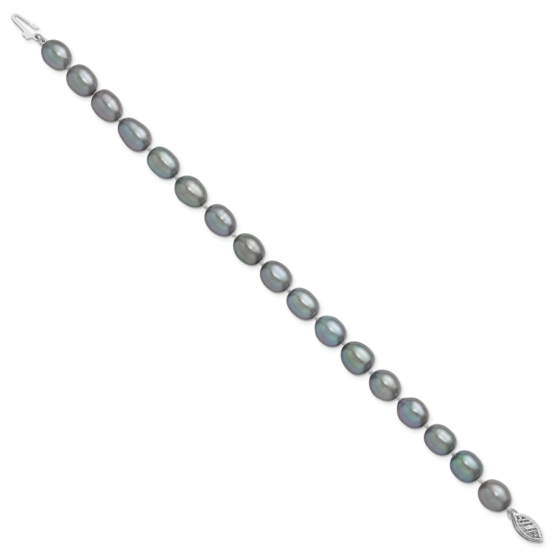 Quality Gold 14k White Gold 8-9mm Grey Rice Freshwater