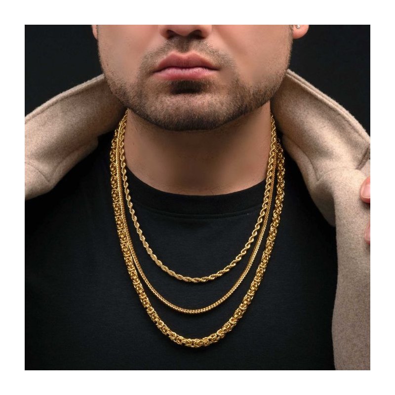 INOX Jewelry 6mm 18Kt Gold IP Rope Chain Necklace NSTC0306G