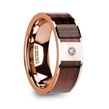 Thorsten Redwood Inlay 14k White Gold Wedding Ring with Diamond Center - 8mm Thorsten Redwood Inlay 14k White Gold Wedding Ring with Diamond Center - 8mm