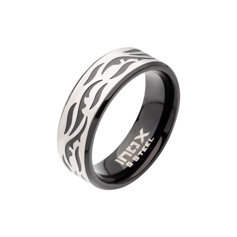 BLACK STAINLESS STEEL TRIBAL DESIGN RING hot