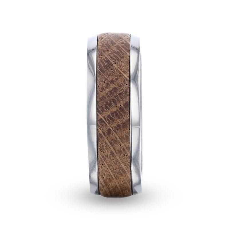 Thorsten STAVE Whiskey Barrel Wood Inlaid Titanium Men's Wedding Band With Domed Polished Edges Made From Genuine Whiskey Barrels - 8mm Thorsten STAVE Whiskey Barrel Wood Inlaid Titanium Men's Wedding Band With Domed Polished Edges Made From Genuine Whiskey Barrels - 8mm