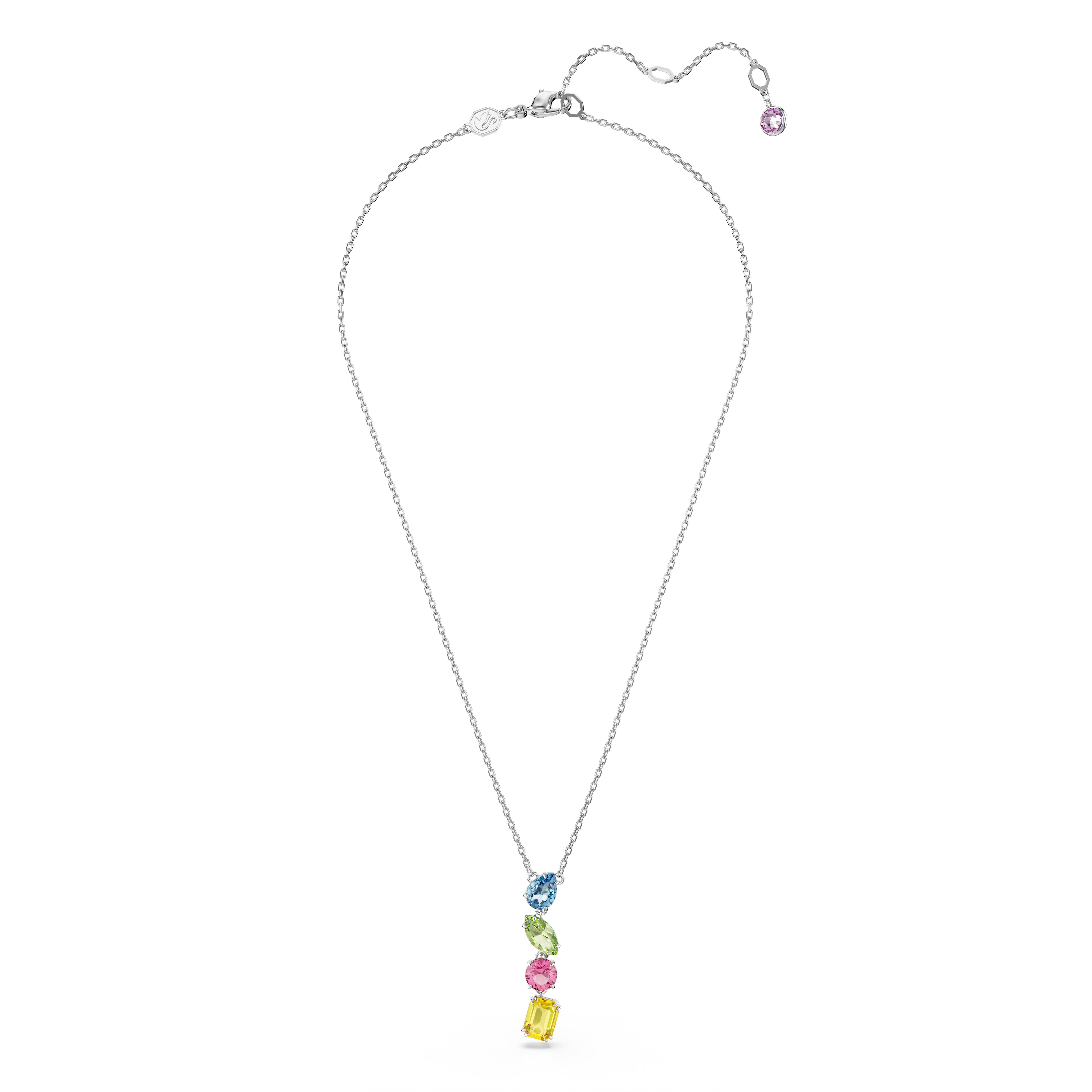 Swarovski Gema Y pendant, Mixed cuts, Multicolored, Rhodium plated