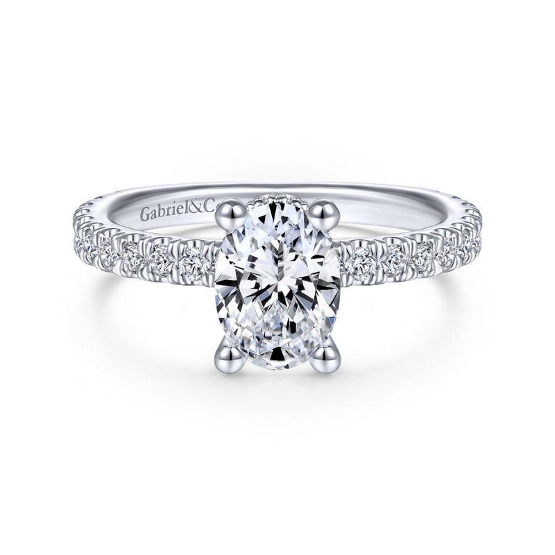 14K White Gold Hidden Halo Oval Diamond Engagement Ring