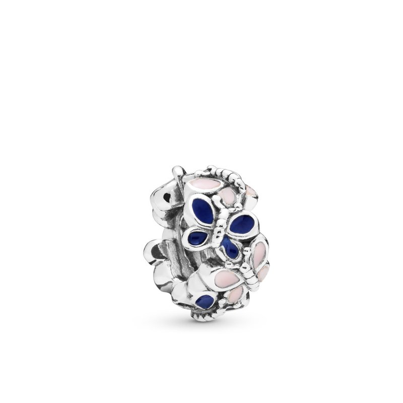 PANDORA Butterfly silver spacer with pink and blue enamel