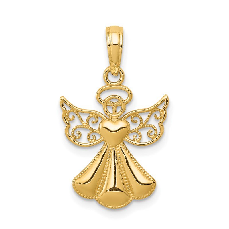 14k Yellow or White Gold Polished And Textured Guardian Angel With Heart Pendant 14k Yellow or White Gold Polished And Textured Guardian Angel With Heart Pendant