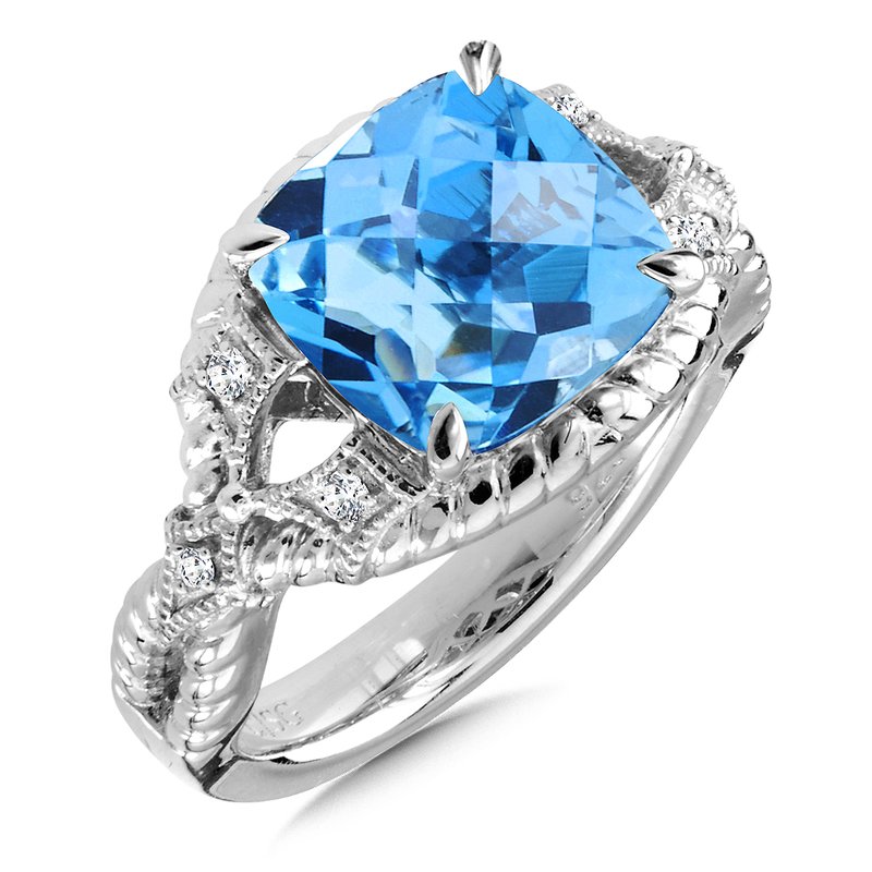 Shops Sterling Silver 10x10 Cusion Cut Swiss Blue Topaz Designer Ring