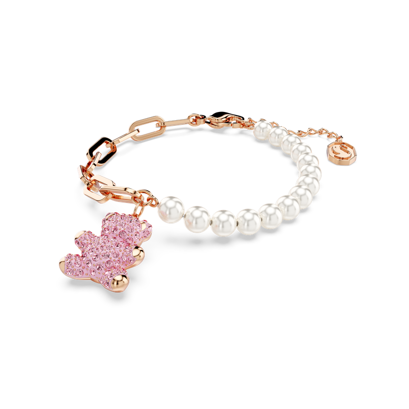 Swarovski Teddy bracelet, Crystal pearl, Bear, Pink, Rose gold