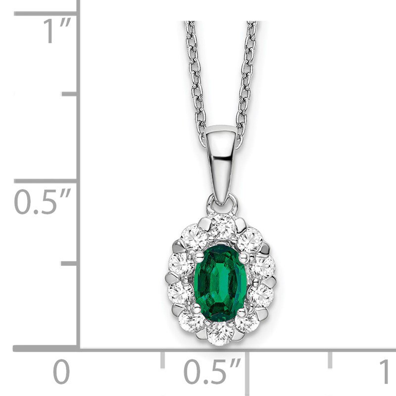 14K White Gold Lab Grown Diamond & Oval Emerald Pendant Necklace 14K White Gold Lab Grown Diamond & Oval Emerald Pendant Necklace