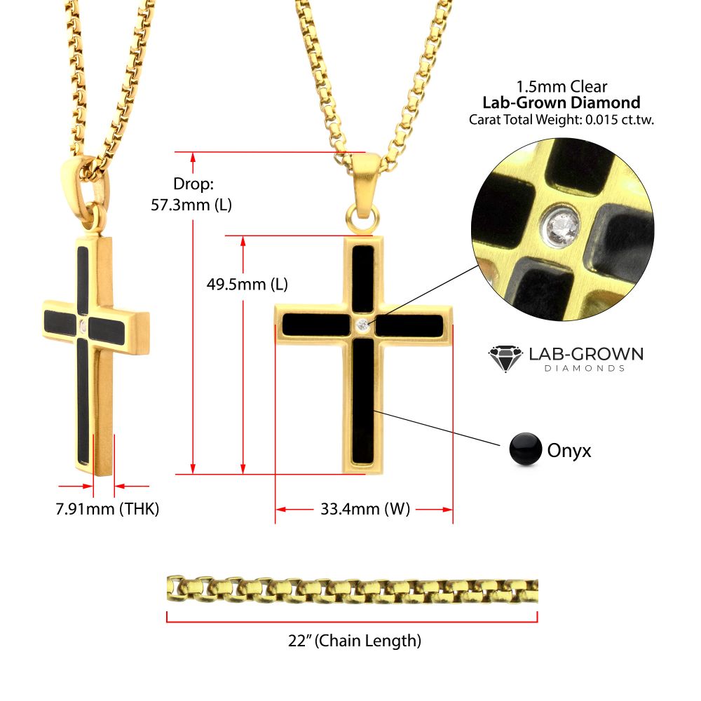 INOX Jewelry 18Kt Gold IP Matte Finish Steel Black Onyx Stone