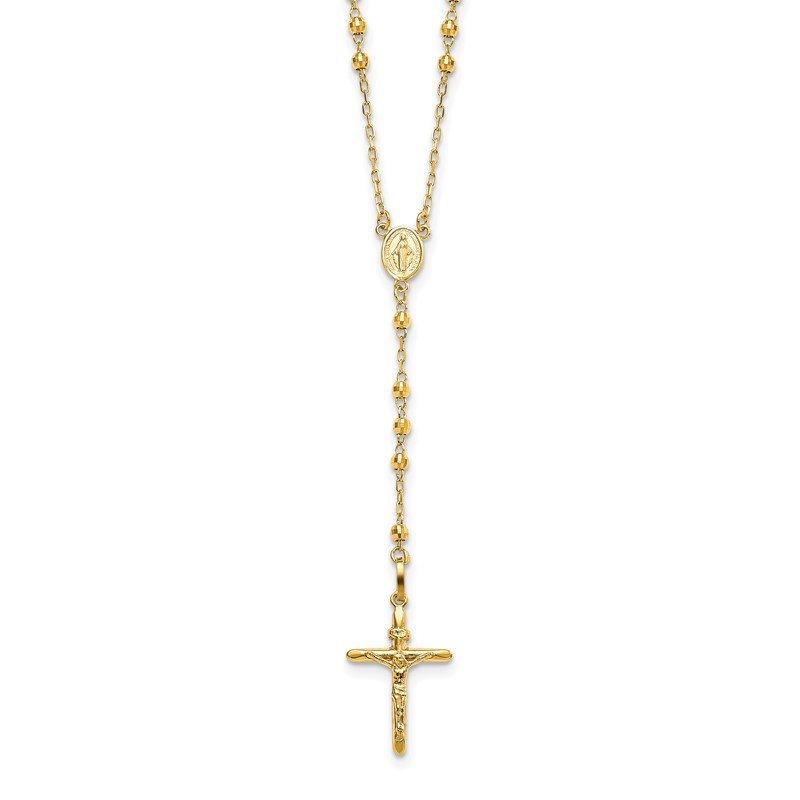 14k Yellow Gold Diamond-cut 3mm Beaded Semi-solid Rosary Necklace 14k Yellow Gold Diamond-cut 3mm Beaded Semi-solid Rosary Necklace