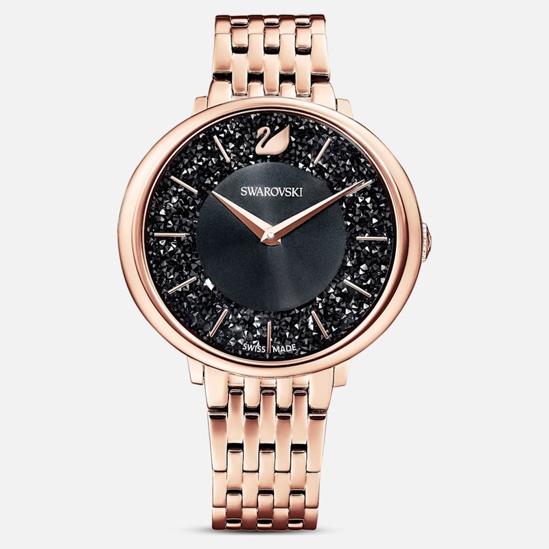 Crystalline Chic Watch, Metal bracelet, Black, Rose-gold tone PVD 