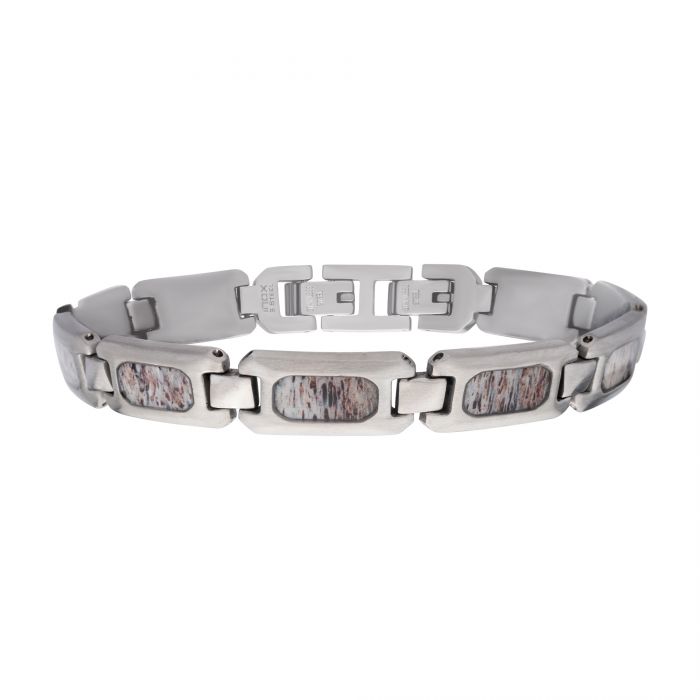 INOX Jewelry Matte Finish Stainless Steel Deer Antler Inlay Link