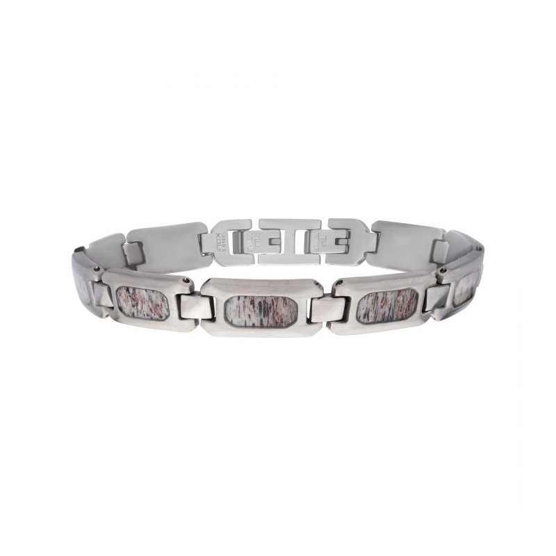 INOX Jewelry Matte Finish Stainless Steel Deer Antler Inlay Link