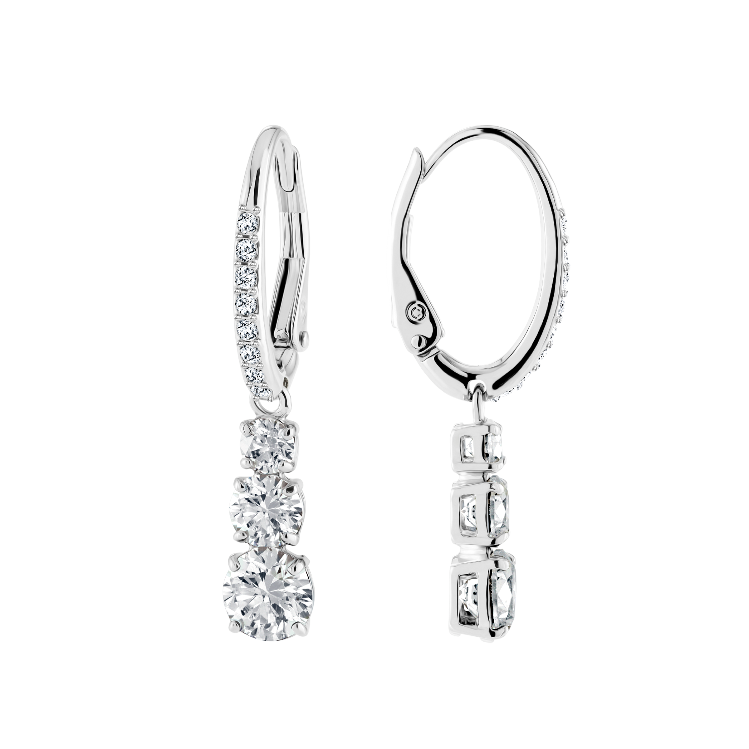 Swarovski Attract Trilogy hoop earrings, Round cut, White, Rhodium