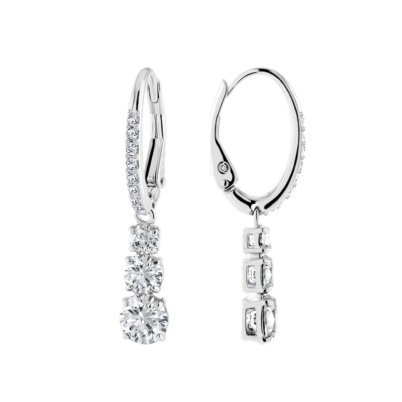 Swarovski Attract Trilogy hoop earrings, Round cut, White, Rhodium