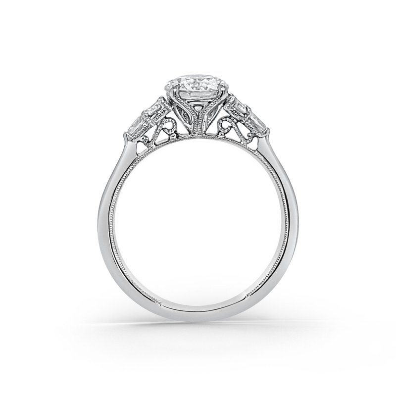 Kirk Kara Three Stone Filigree Diamond Engagement Ring