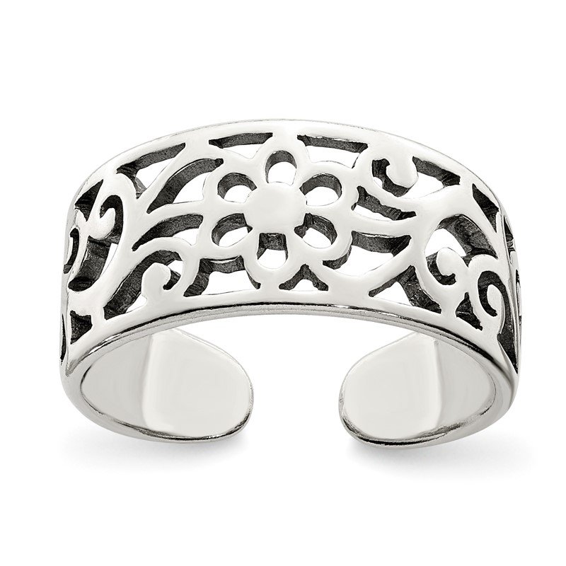 Sterling Silver Antiqued Floral Toe Ring Sterling Silver Antiqued Floral Toe Ring
