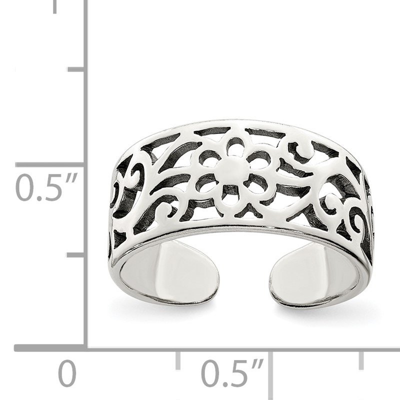 Sterling Silver Antiqued Floral Toe Ring Sterling Silver Antiqued Floral Toe Ring