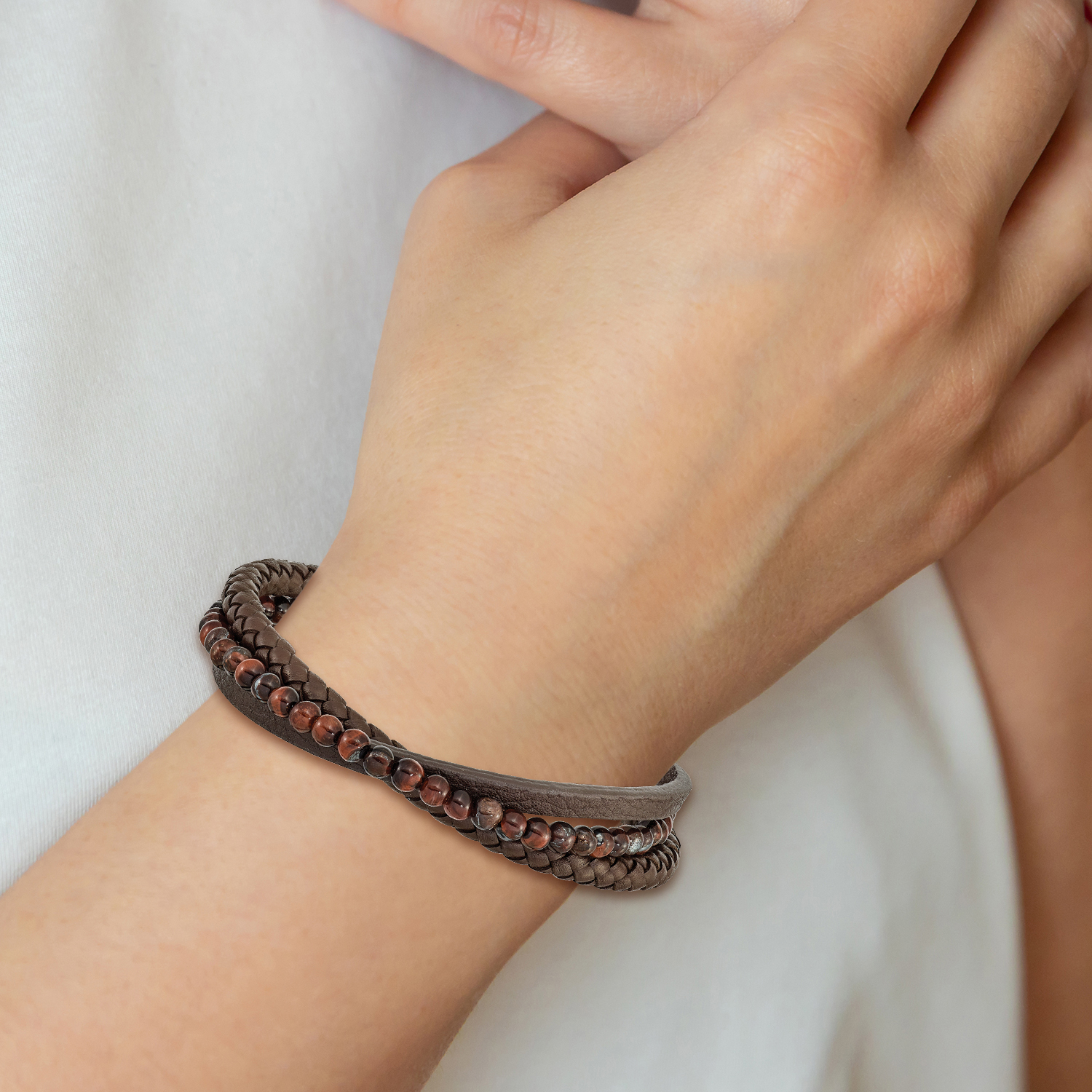 ブレスレット Chisel Stainless Steel Polished Multi Strand Red Tiger's Eye