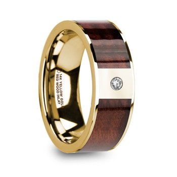 Thorsten PHOCAS 14k Yellow Gold Men’s Polished Wedding Band with Red Wood Inlay & Diamond - 8mm Thorsten PHOCAS 14k Yellow Gold Men’s Polished Wedding Band with Red Wood Inlay & Diamond - 8mm
