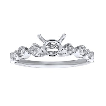 14KW White Gold Diamond Semi-Mount 4 Prong Center Geometric Shape Settings on Band 0.20 Ctw Engagement Ring 925120(A)EU2