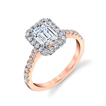 Emerald Cut Classic Two Tone Halo Engagement Ring - Chantelle SY999-044A4W75E