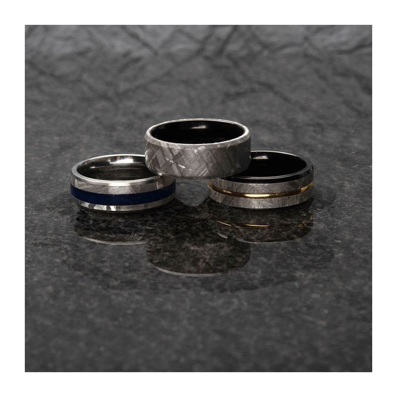 仏哲 INOX Jewelry 8mm Gold IP & Meteorite Inlay Black IP Comfort
