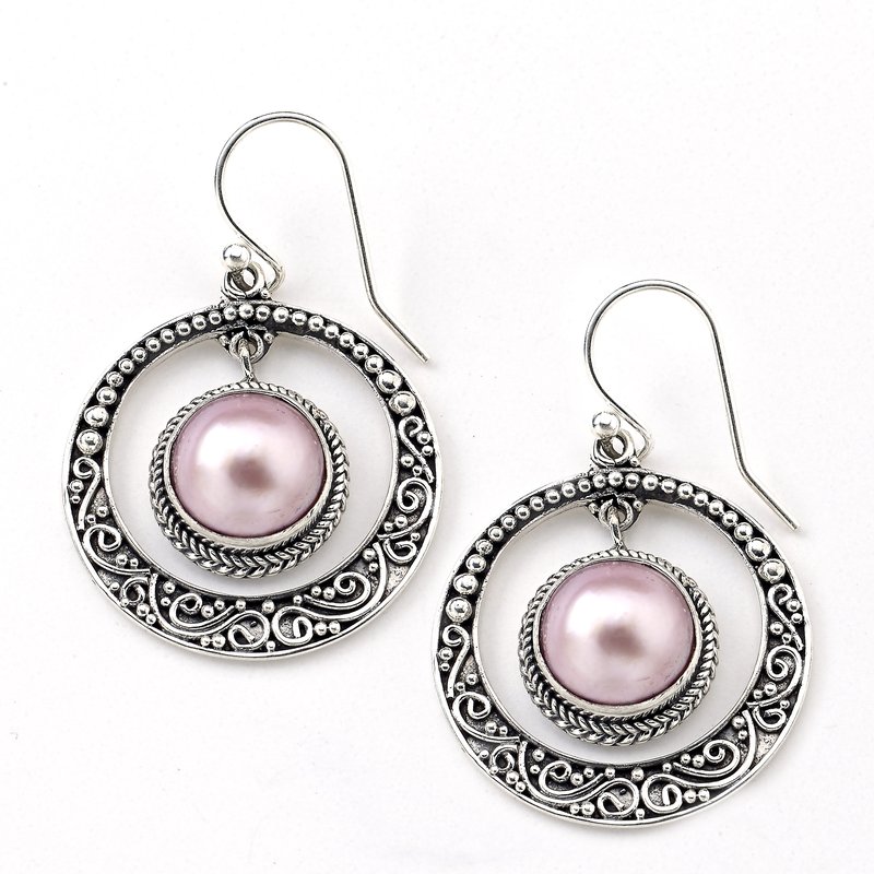 Sterling Silver Round Drop Pearl Earrings