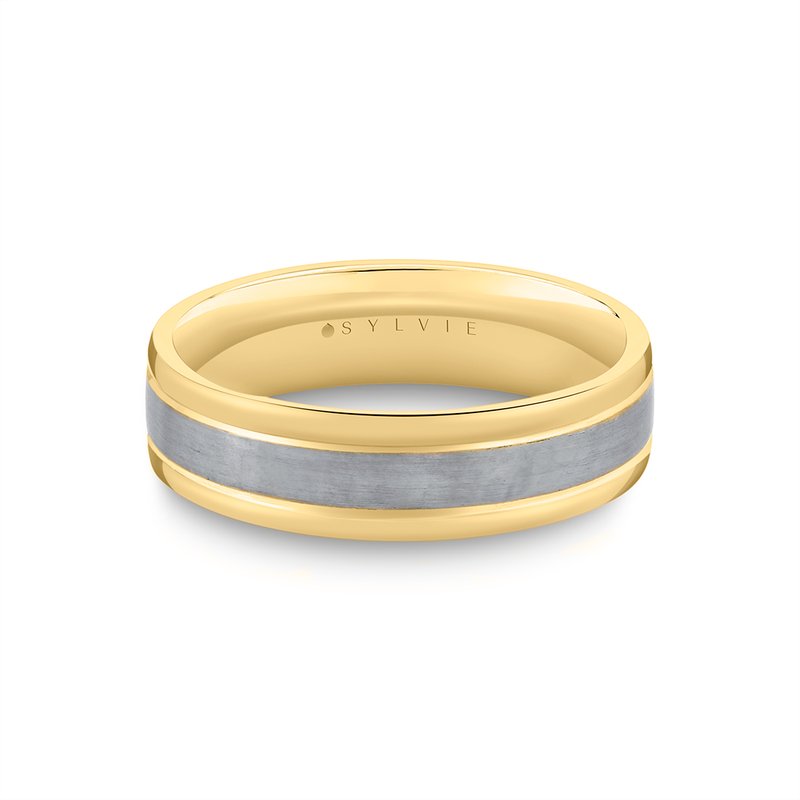 Sylvie Heritage Two Tone Men- Band with Brushed Grey Gold