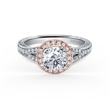 Kirk Kara Engraved Filigree Halo Diamond Engagement Ring K1170DC-R