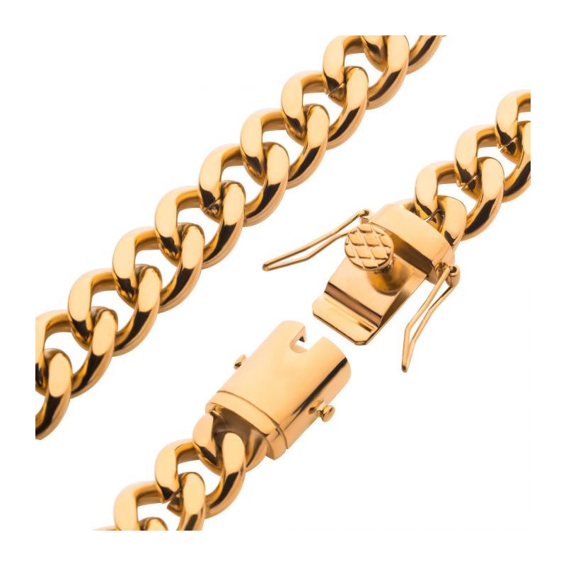INOX Jewelry 12mm 18Kt Gold IP Miami Cuban Chain Bracelet