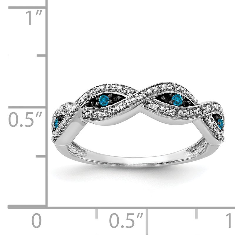 14k White Gold White and Blue Diamond Twist Ring