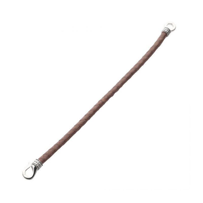 INOX Jewelry Brown Soft Python Snake Leather Bracelet with Hinged - Main Image