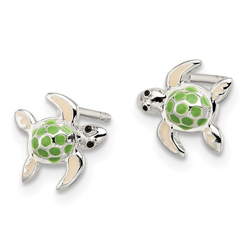 Sterling Silver Children's Enameled Sea Turtle Post Earrings Sterling Silver Children's Enameled Sea Turtle Post Earrings