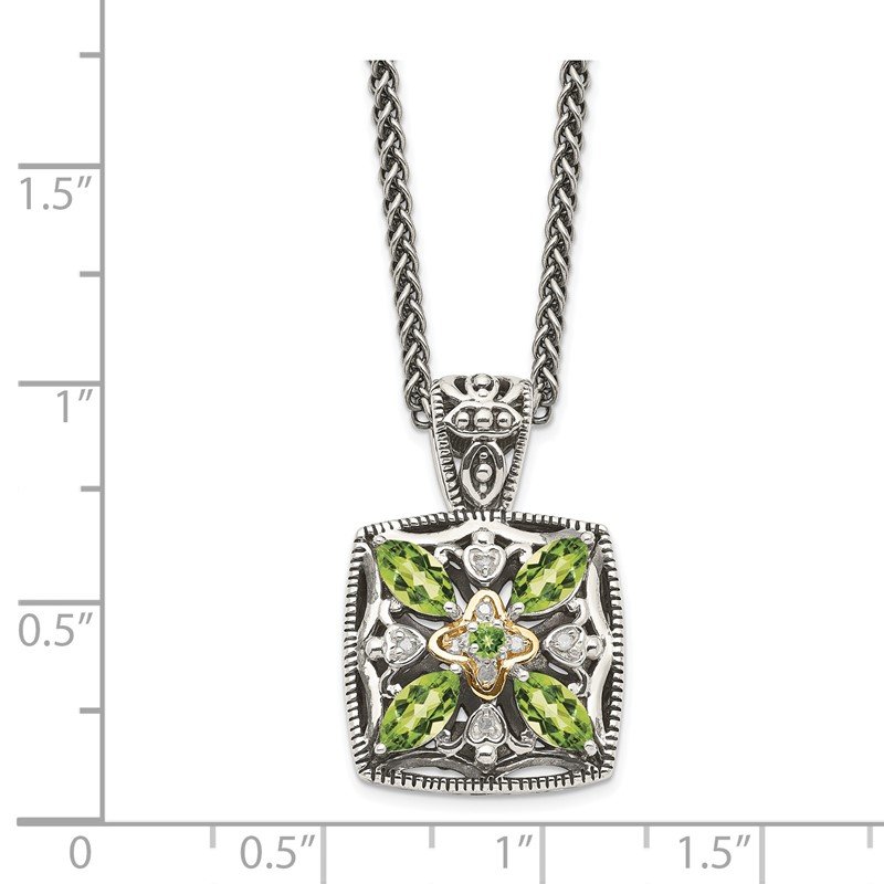 Shey Couture Sterling Silver w/ 14k Yellow Gold Accent Diamond And Peridot Necklace